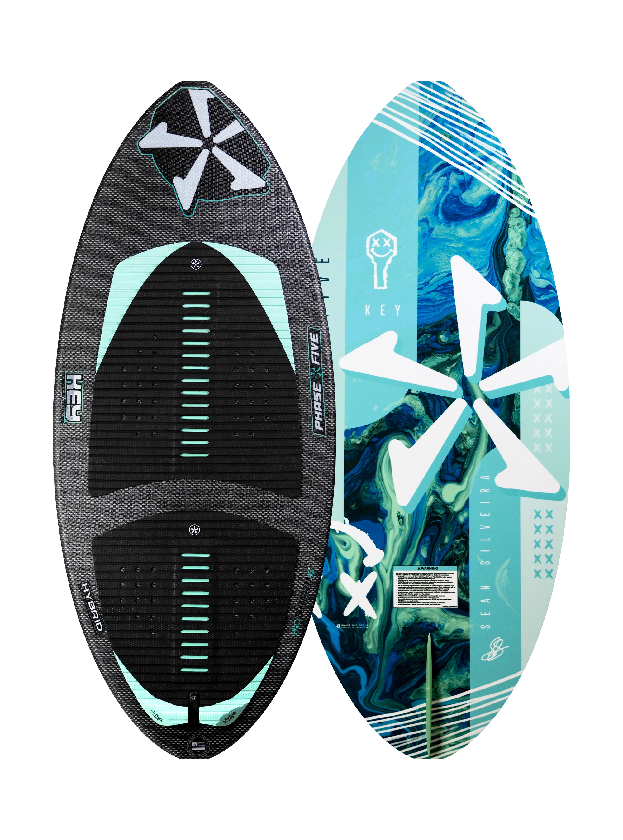 Close-up of Phase 5 Key wake surf board